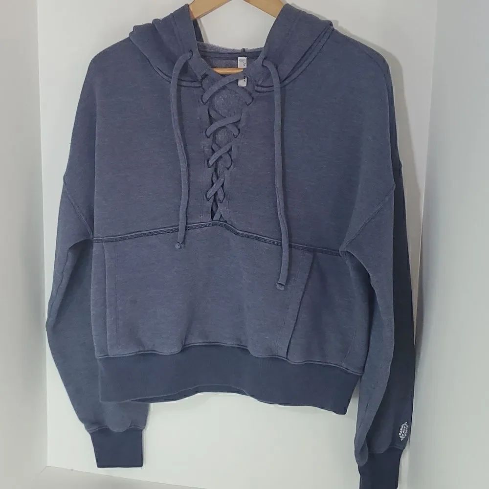 Free People Movement Believe it Sweater Blue Hoodie Size Small